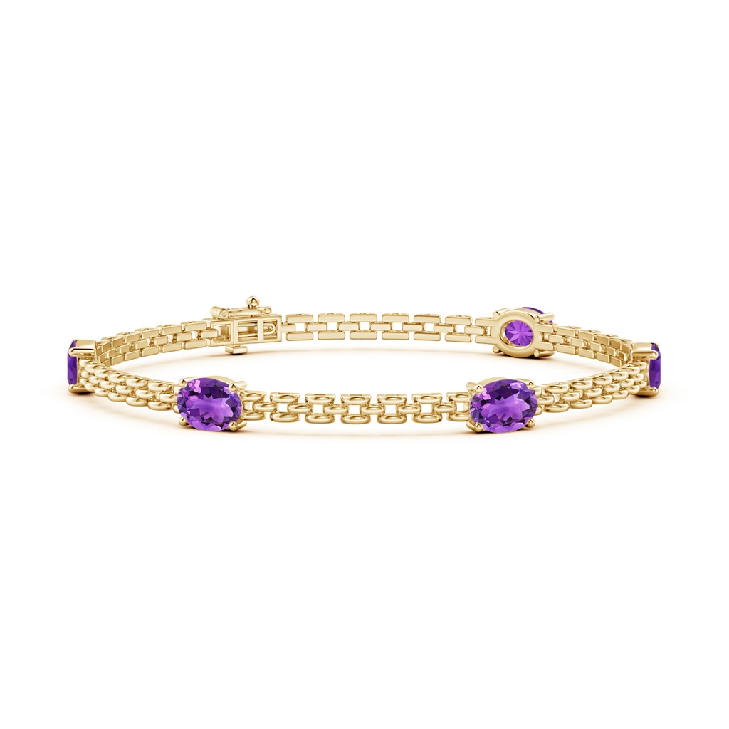 7x5mm AAA Five Stone Oval Amethyst Station Link Bracelet in Yellow Gold