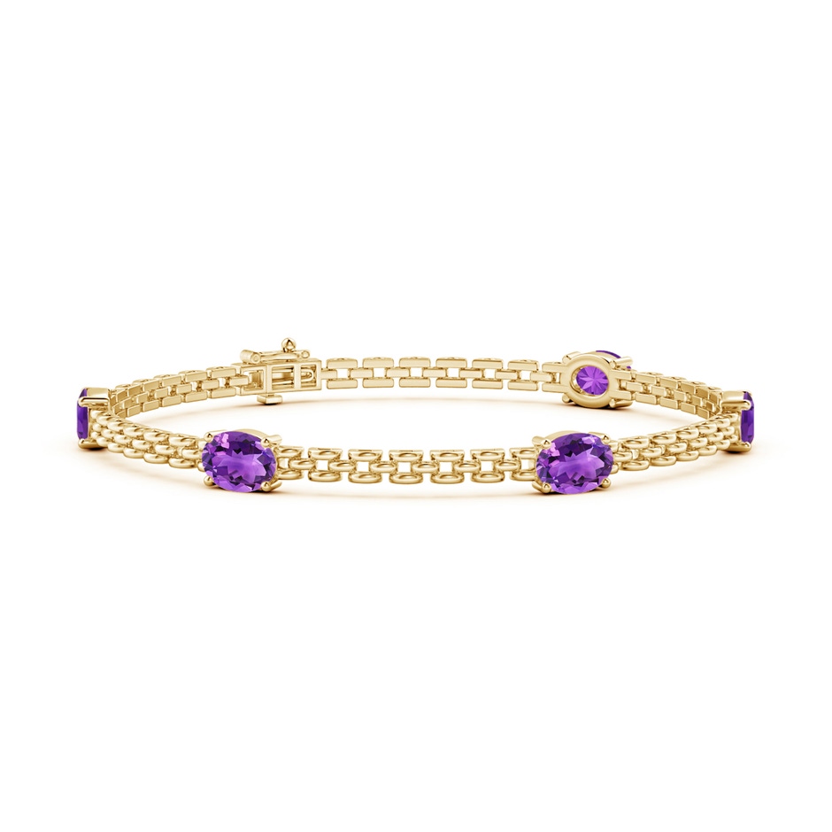 7x5mm AAA Five Stone Oval Amethyst Station Link Bracelet in Yellow Gold 