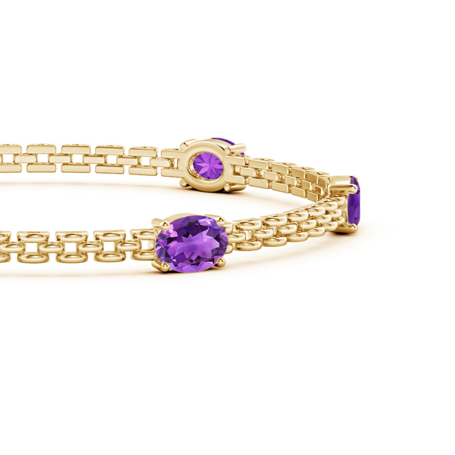 7x5mm AAA Five Stone Oval Amethyst Station Link Bracelet in Yellow Gold