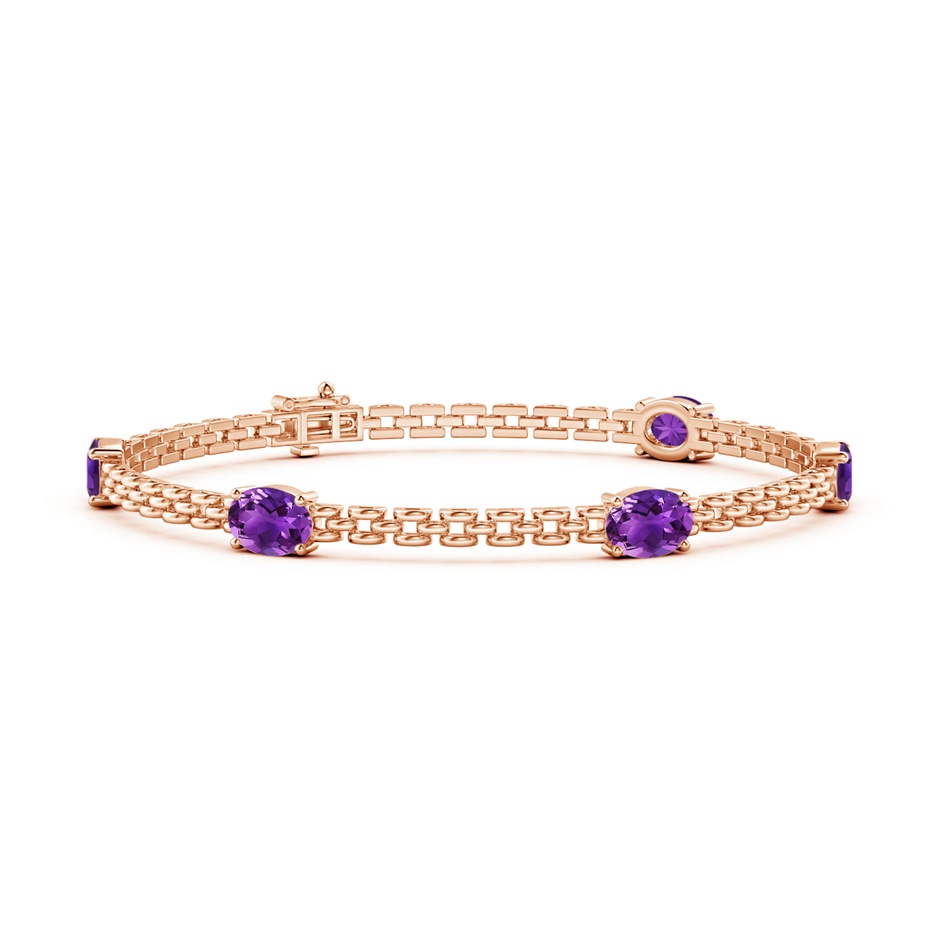 7x5mm AAAA Five Stone Oval Amethyst Station Link Bracelet in Rose Gold 