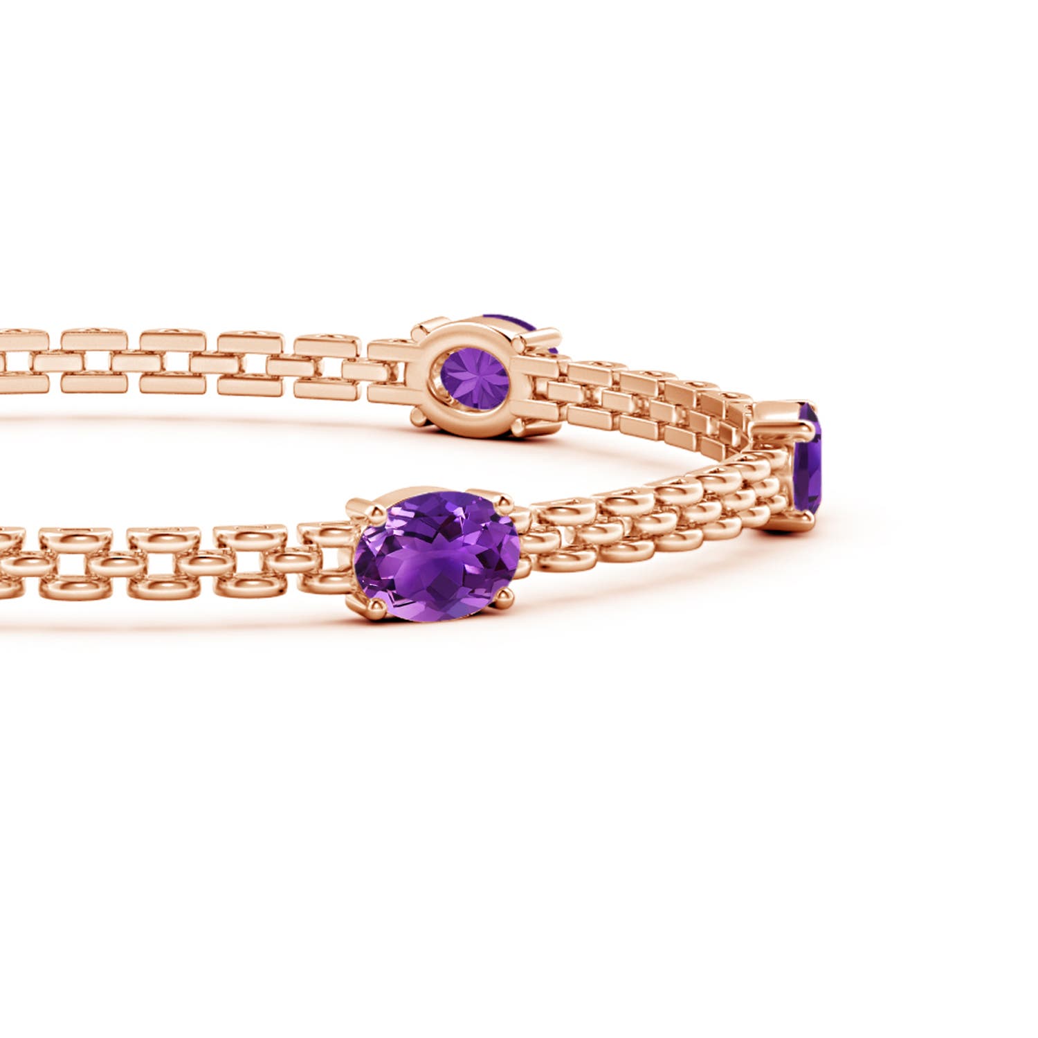 7x5mm AAAA Five Stone Oval Amethyst Station Link Bracelet in Rose Gold
