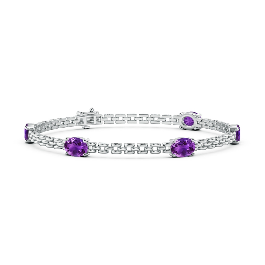7x5mm AAAA Five Stone Oval Amethyst Station Link Bracelet in White Gold
