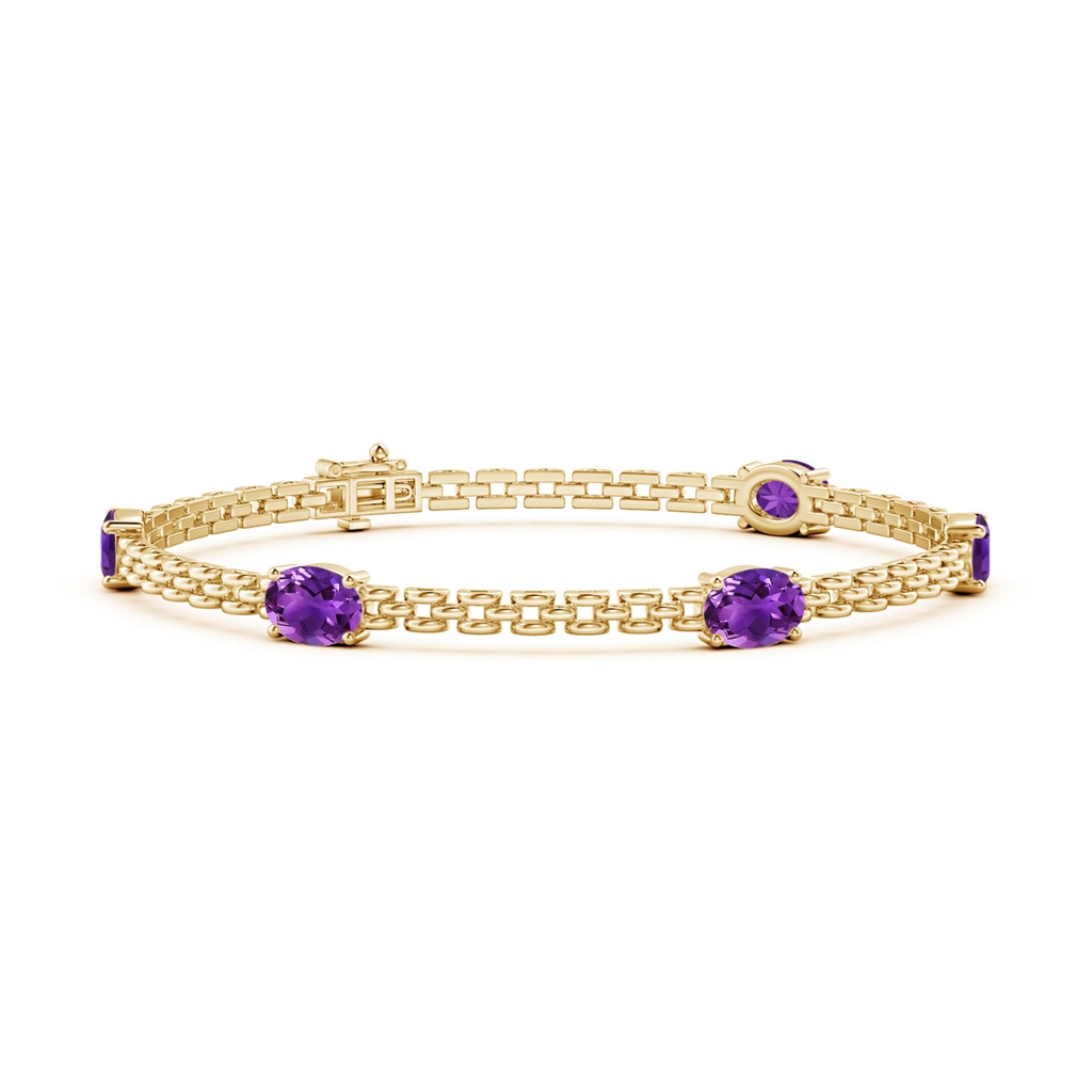 7x5mm AAAA Five Stone Oval Amethyst Station Link Bracelet in Yellow Gold