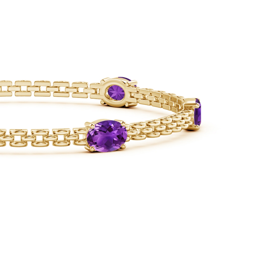 7x5mm AAAA Five Stone Oval Amethyst Station Link Bracelet in Yellow Gold - side 1