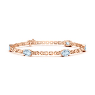 7x5mm A Five Stone Oval Aquamarine Station Link Bracelet in Rose Gold