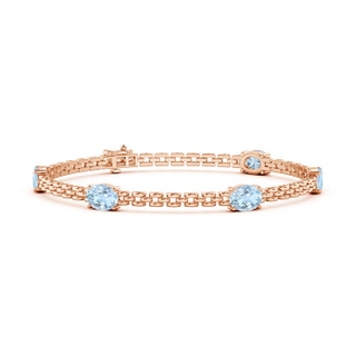 7x5mm AA Five Stone Oval Aquamarine Station Link Bracelet in Rose Gold