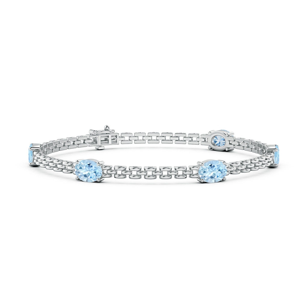 7x5mm AAA Five Stone Oval Aquamarine Station Link Bracelet in White Gold