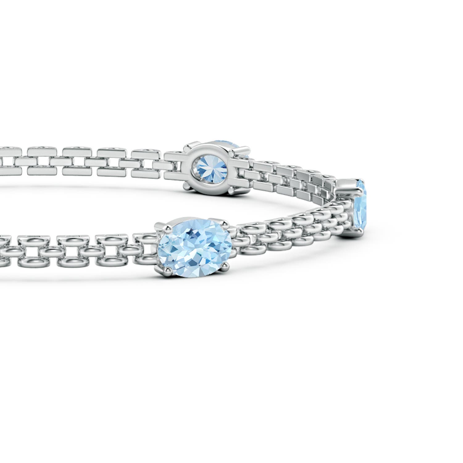 7x5mm AAA Five Stone Oval Aquamarine Station Link Bracelet in White Gold - side 3