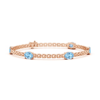 7x5mm AAAA Five Stone Oval Aquamarine Station Link Bracelet in Rose Gold