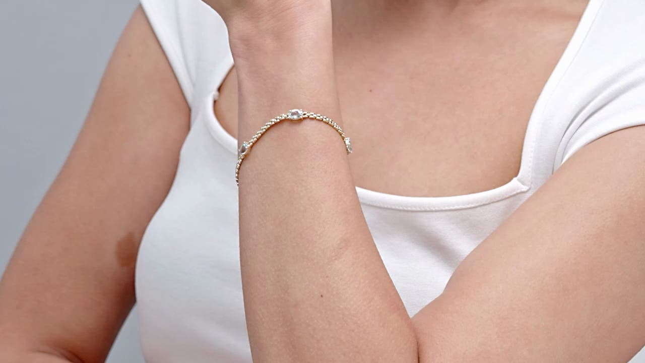 Five Stone Oval Aquamarine Station Link Bracelet