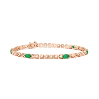 5x3mm AA Five Stone Oval Emerald Station Link Bracelet in Rose Gold