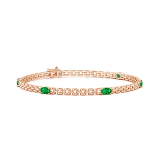 5x3mm AAA Five Stone Oval Emerald Station Link Bracelet in Rose Gold