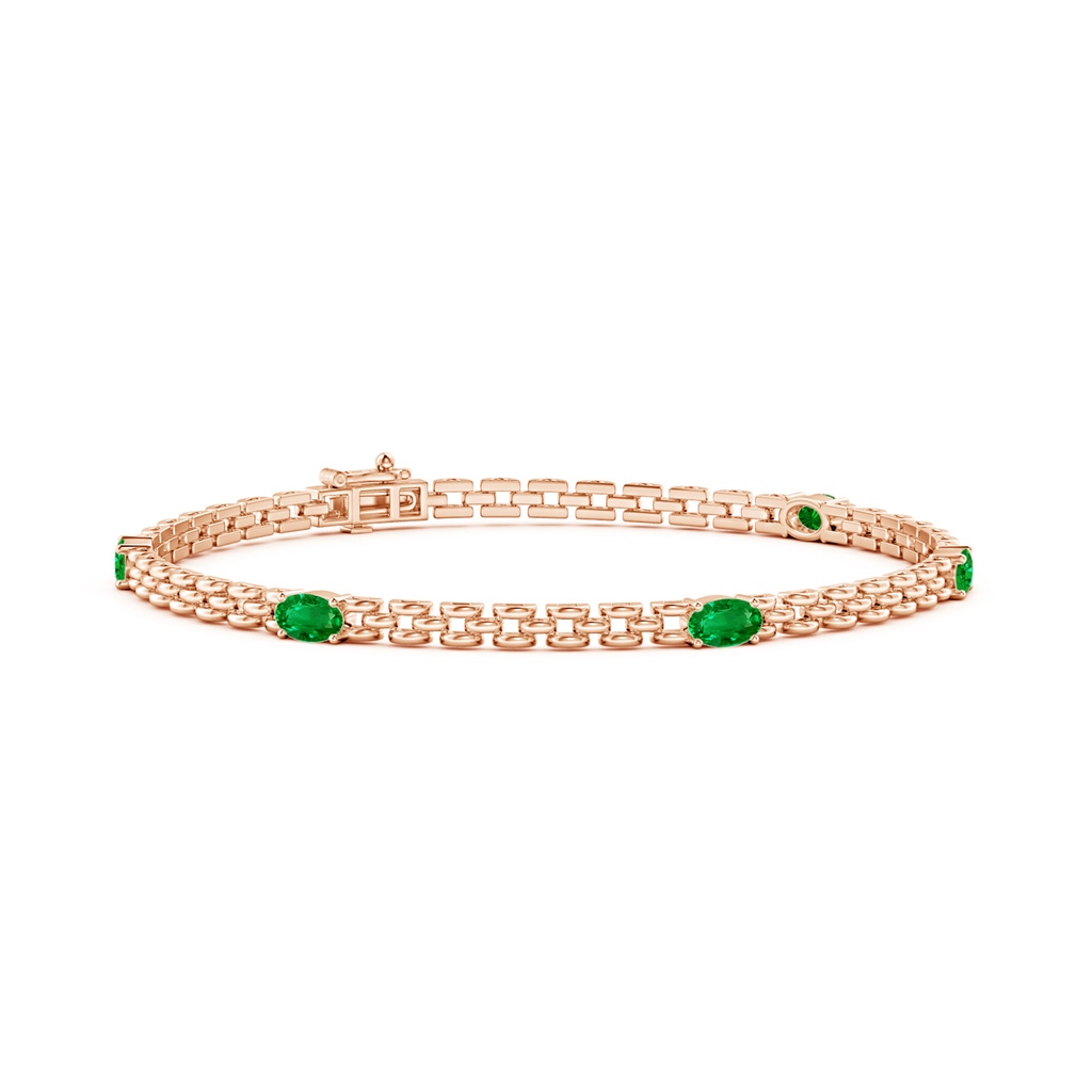 5x3mm AAAA Five Stone Oval Emerald Station Link Bracelet in Rose Gold