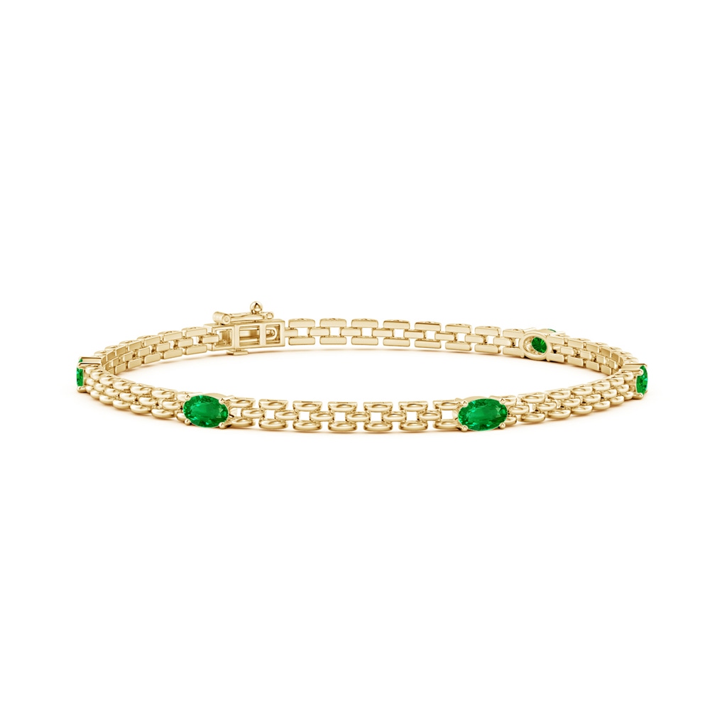 5x3mm AAAA Five Stone Oval Emerald Station Link Bracelet in Yellow Gold