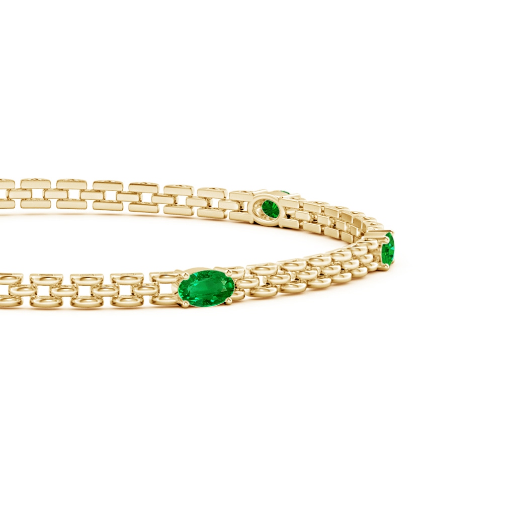 5x3mm AAAA Five Stone Oval Emerald Station Link Bracelet in Yellow Gold - side 1