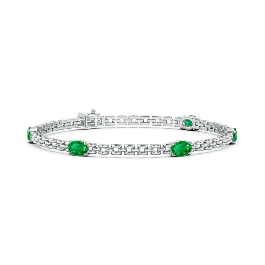 6x4mm AAA Five Stone Oval Emerald Station Link Bracelet in White Gold