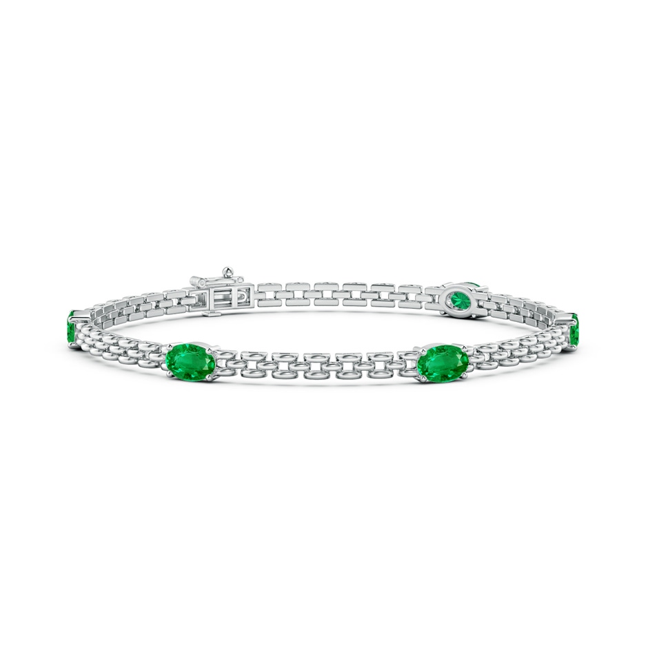 6x4mm AAA Five Stone Oval Emerald Station Link Bracelet in White Gold 