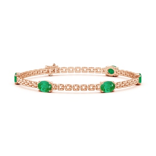 7x5mm AA Five Stone Oval Emerald Station Link Bracelet in Rose Gold