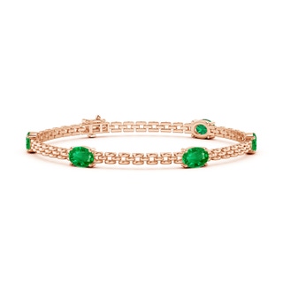 7x5mm AAA Five Stone Oval Emerald Station Link Bracelet in Rose Gold