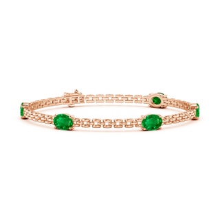 7x5mm AAAA Five Stone Oval Emerald Station Link Bracelet in Rose Gold