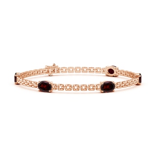 7x5mm A Five Stone Oval Garnet Station Link Bracelet in Rose Gold