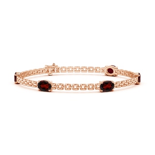 7x5mm AA Five Stone Oval Garnet Station Link Bracelet in Rose Gold