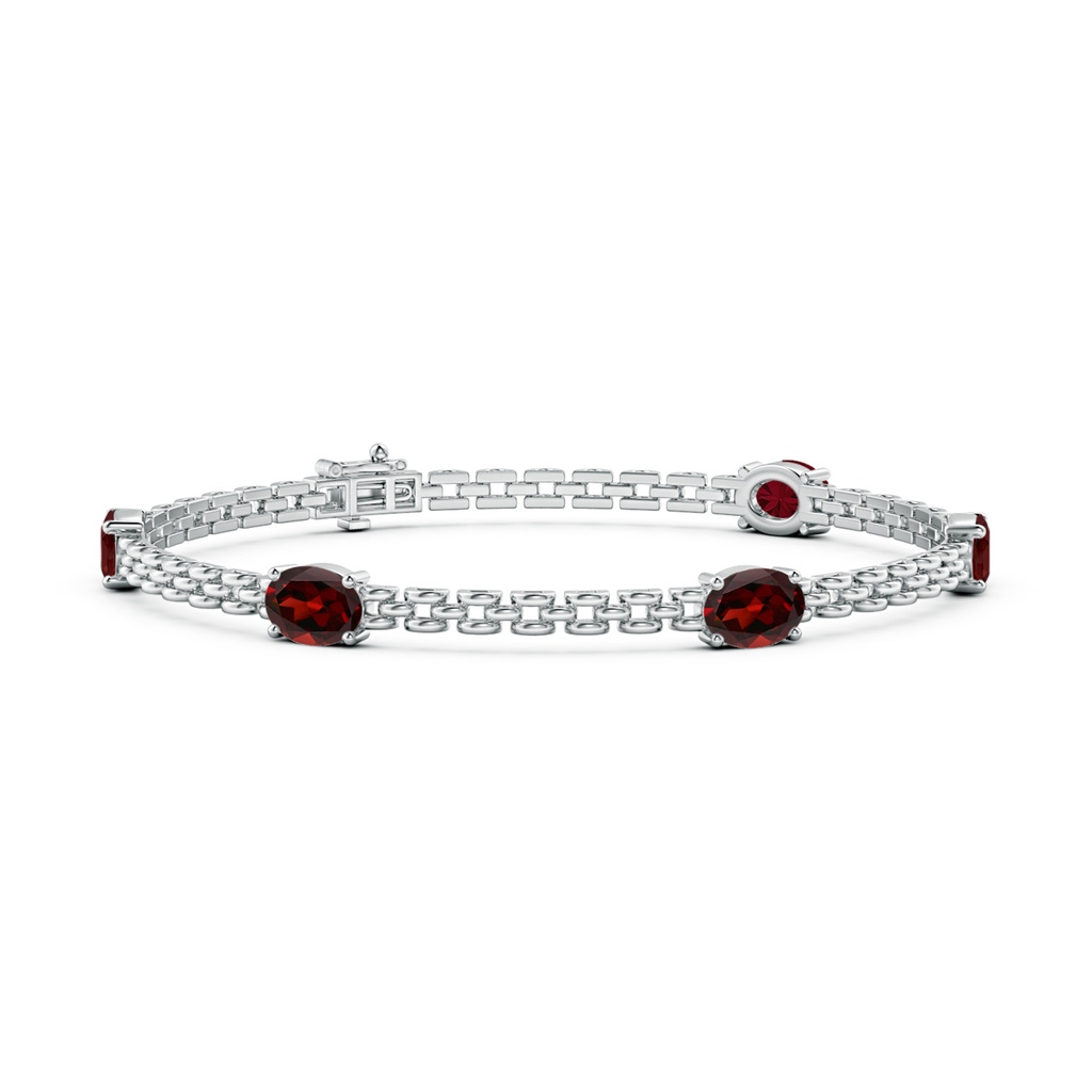 7x5mm AAA Five Stone Oval Garnet Station Link Bracelet in White Gold