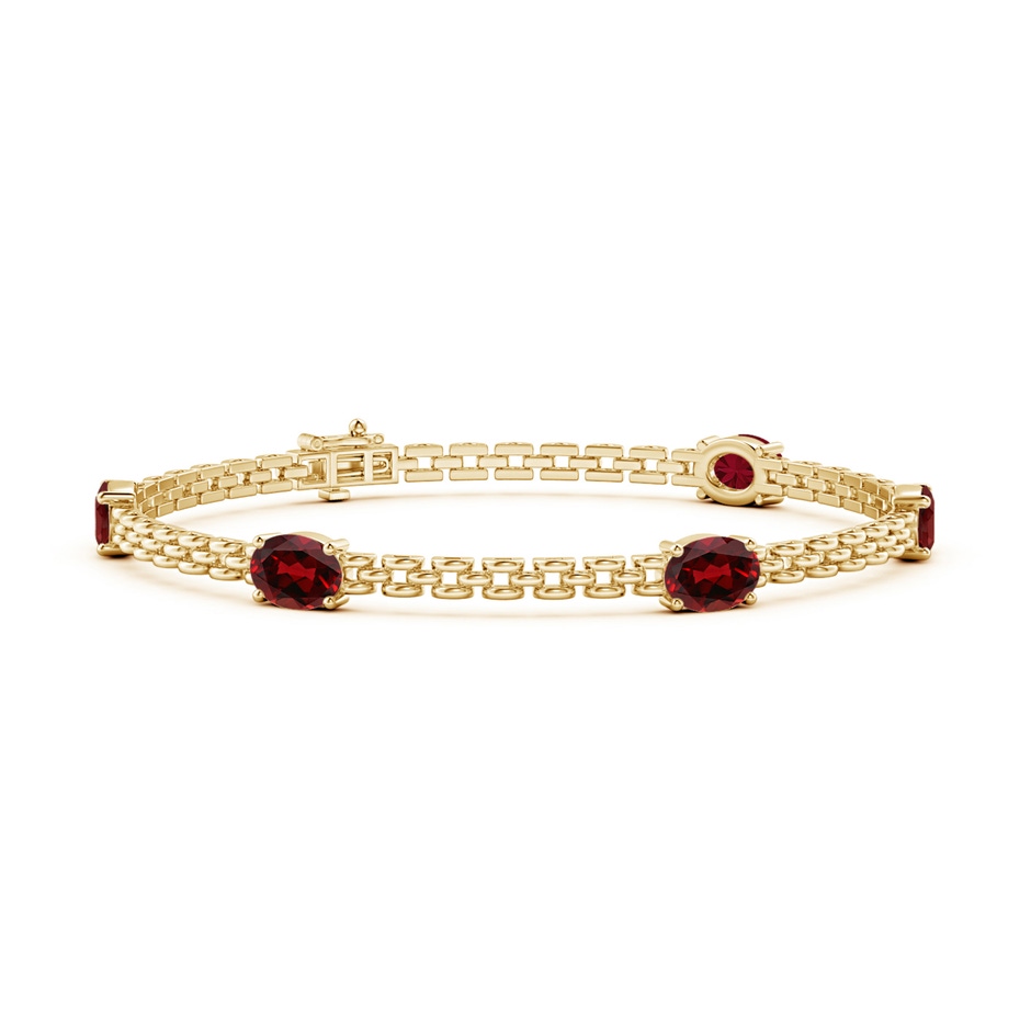 7x5mm AAAA Five Stone Oval Garnet Station Link Bracelet in Yellow Gold 