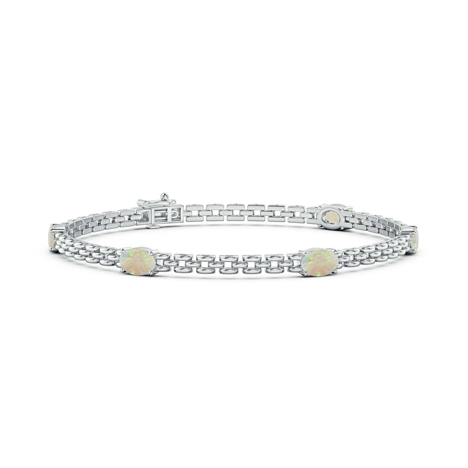 6x4mm AAA Five Stone Oval Opal Station Link Bracelet in White Gold