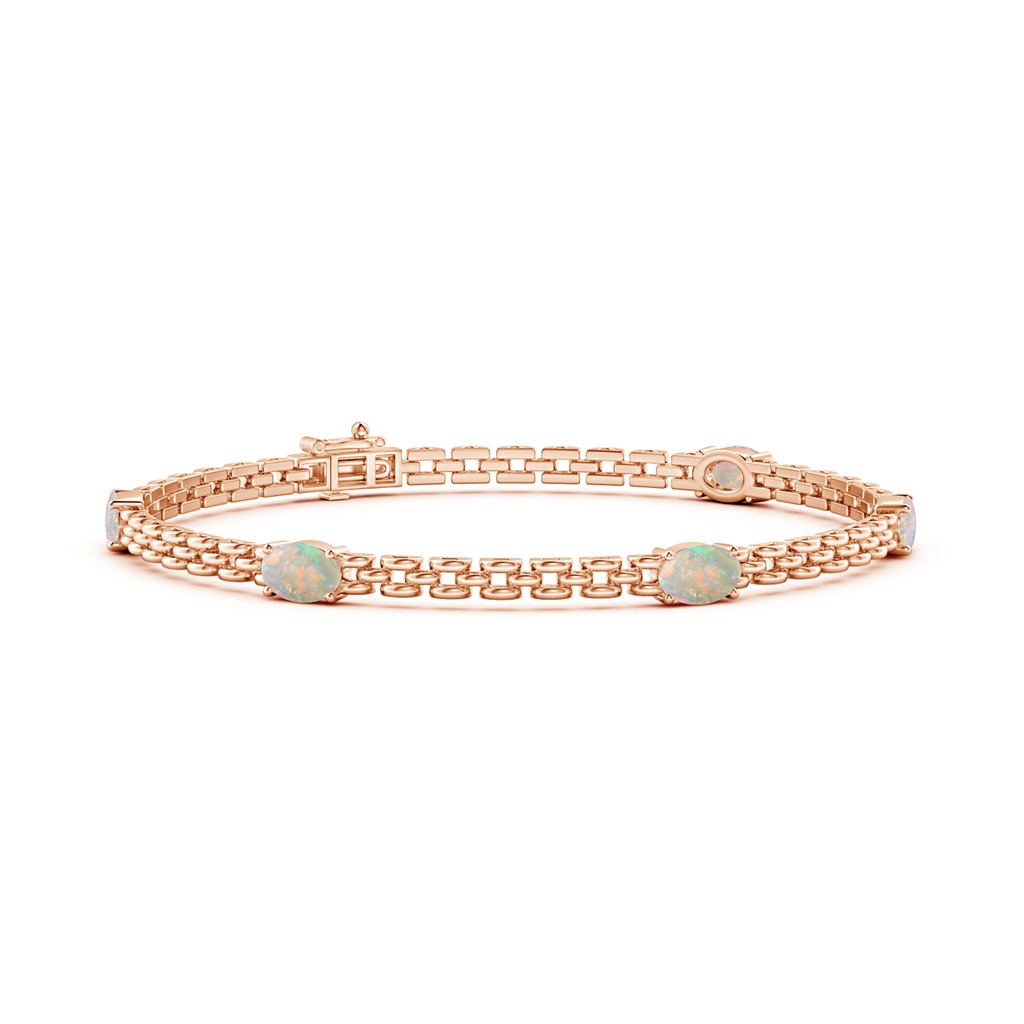 6x4mm AAAA Five Stone Oval Opal Station Link Bracelet in Rose Gold