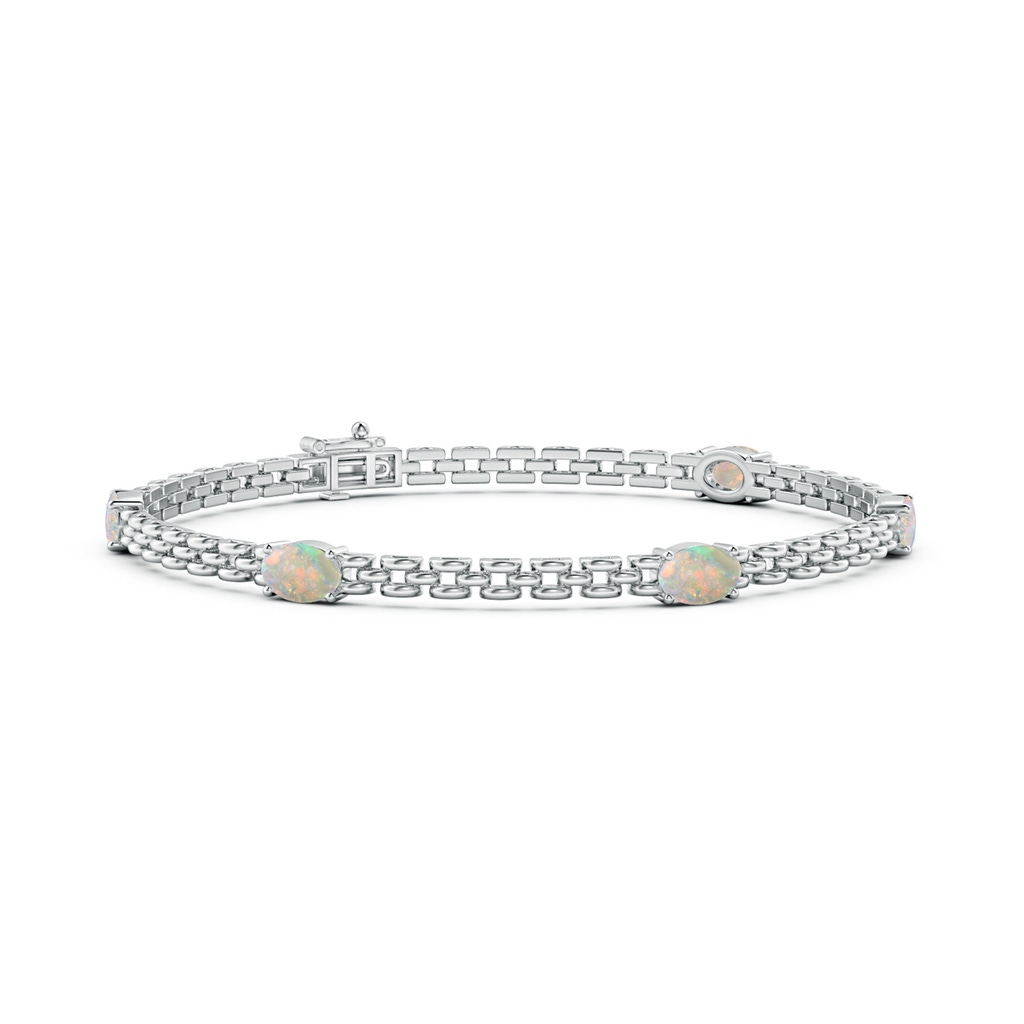 6x4mm AAAA Five Stone Oval Opal Station Link Bracelet in White Gold