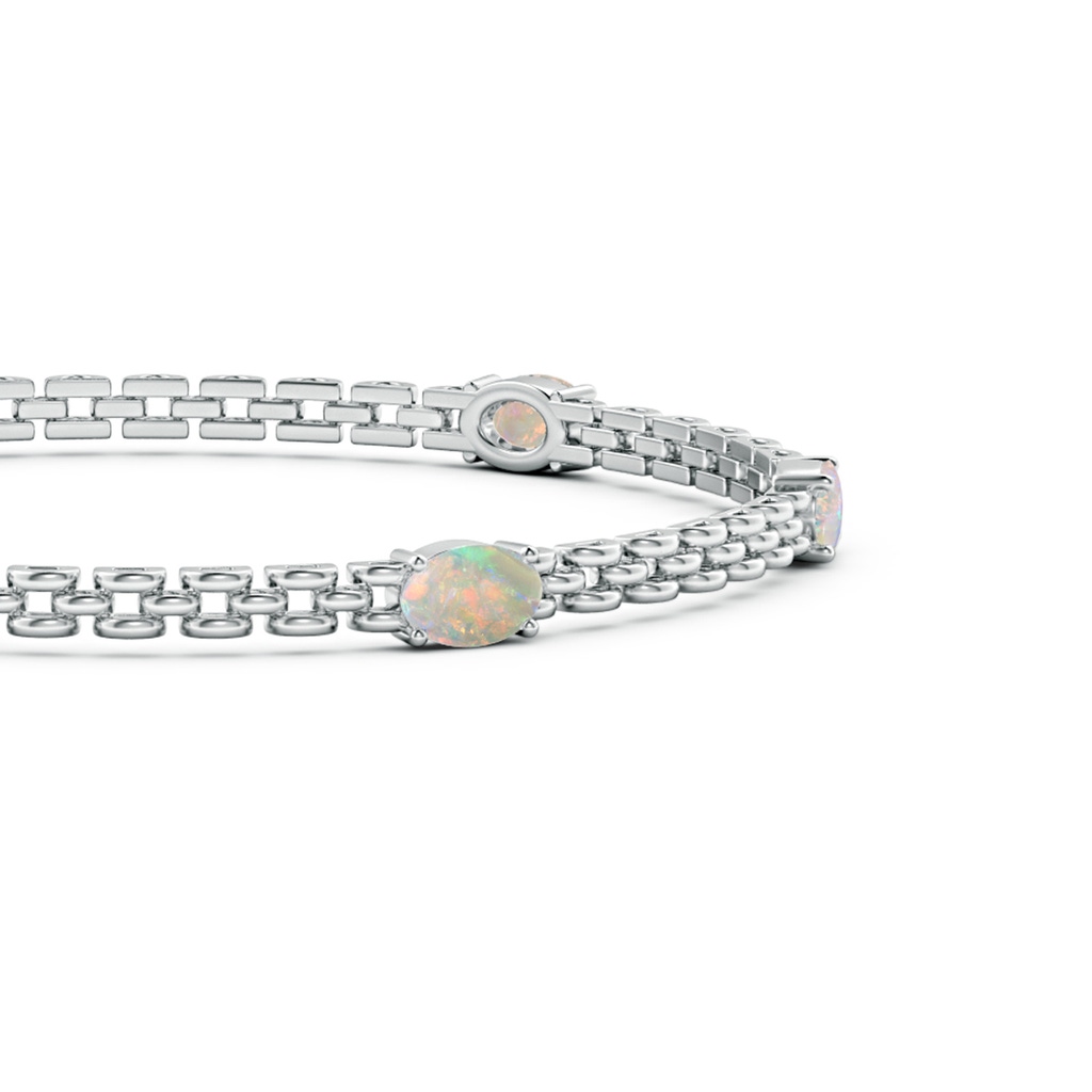 6x4mm AAAA Five Stone Oval Opal Station Link Bracelet in White Gold - side 1
