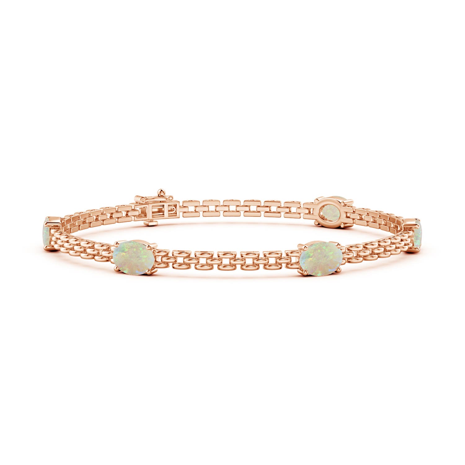 7x5mm AAA Five Stone Oval Opal Station Link Bracelet in Rose Gold