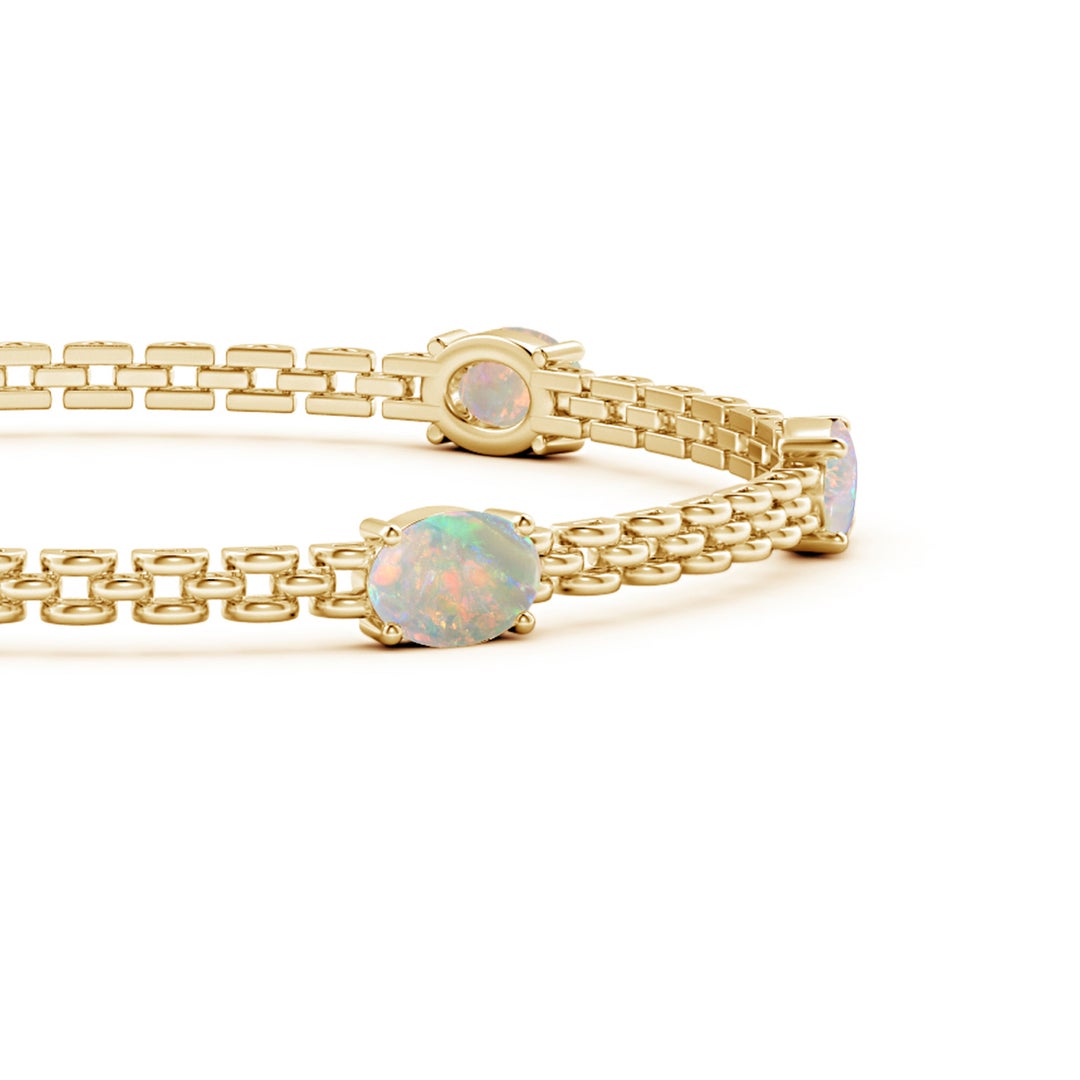7x5mm AAAA Five Stone Oval Opal Station Link Bracelet in Yellow Gold - side 2
