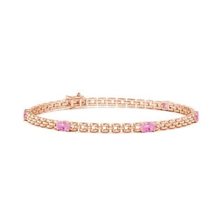 5x3mm A Five Stone Oval Pink Sapphire Station Link Bracelet in Rose Gold