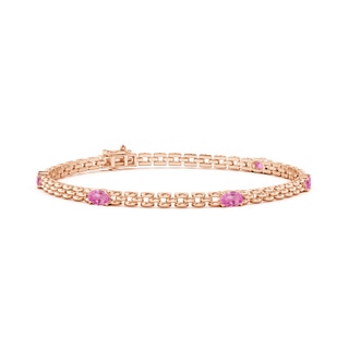 5x3mm AA Five Stone Oval Pink Sapphire Station Link Bracelet in Rose Gold