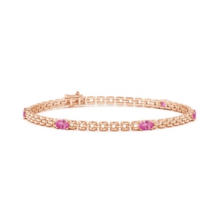 5x3mm AAA Five Stone Oval Pink Sapphire Station Link Bracelet in Rose Gold