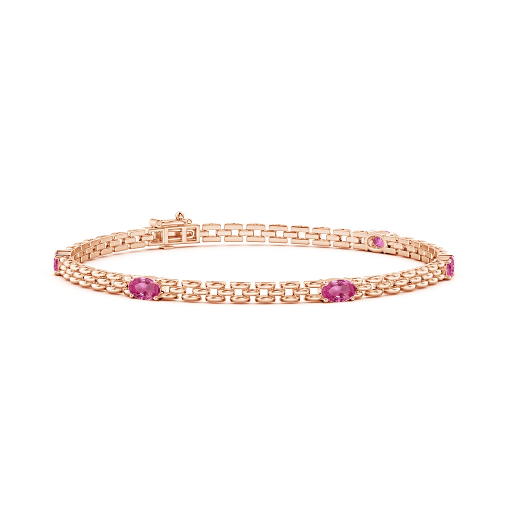 5x3mm AAAA Five Stone Oval Pink Sapphire Station Link Bracelet in Rose Gold