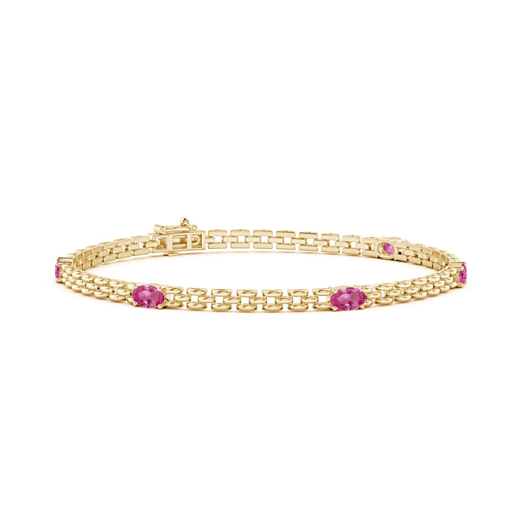 5x3mm AAAA Five Stone Oval Pink Sapphire Station Link Bracelet in Yellow Gold