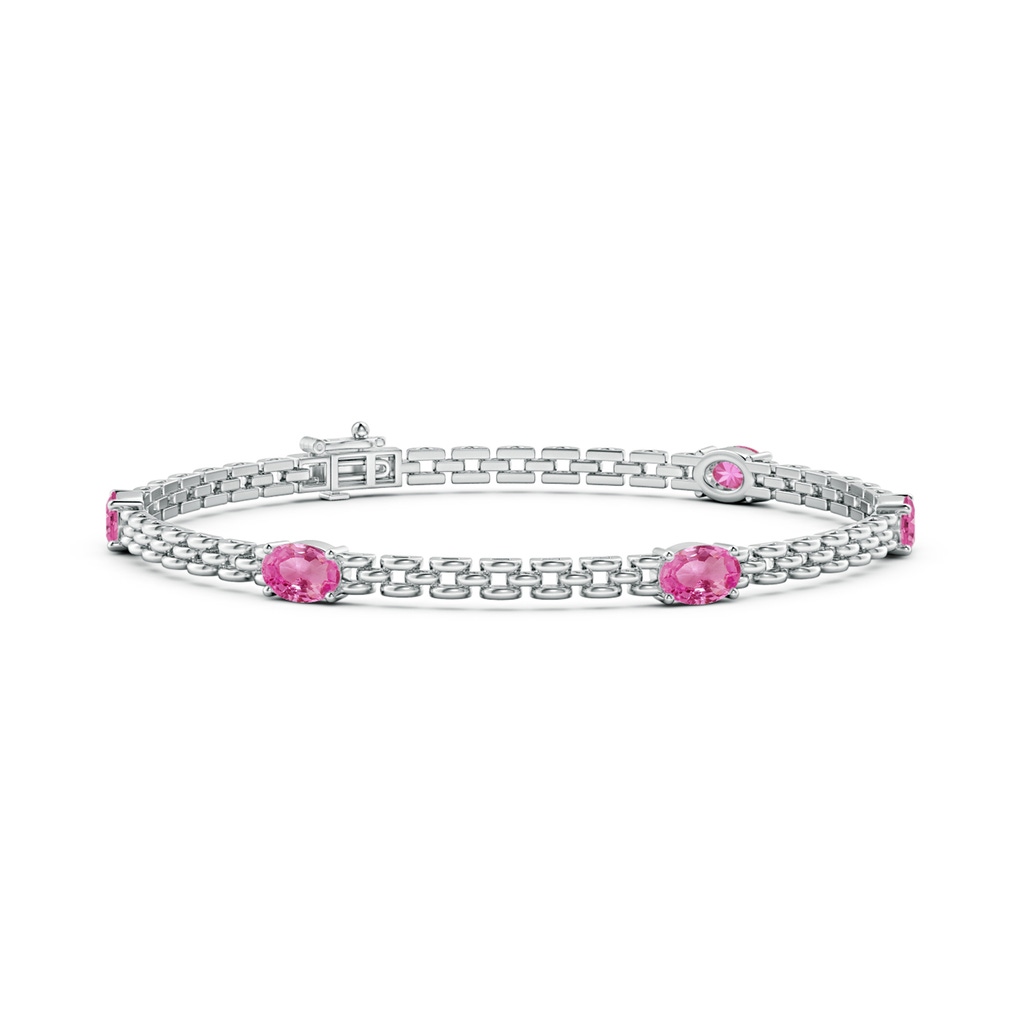 6x4mm AAA Five Stone Oval Pink Sapphire Station Link Bracelet in White Gold
