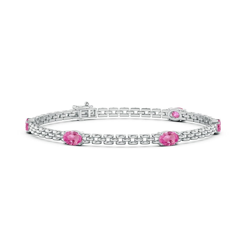 6x4mm AAA Five Stone Oval Pink Sapphire Station Link Bracelet in White Gold 