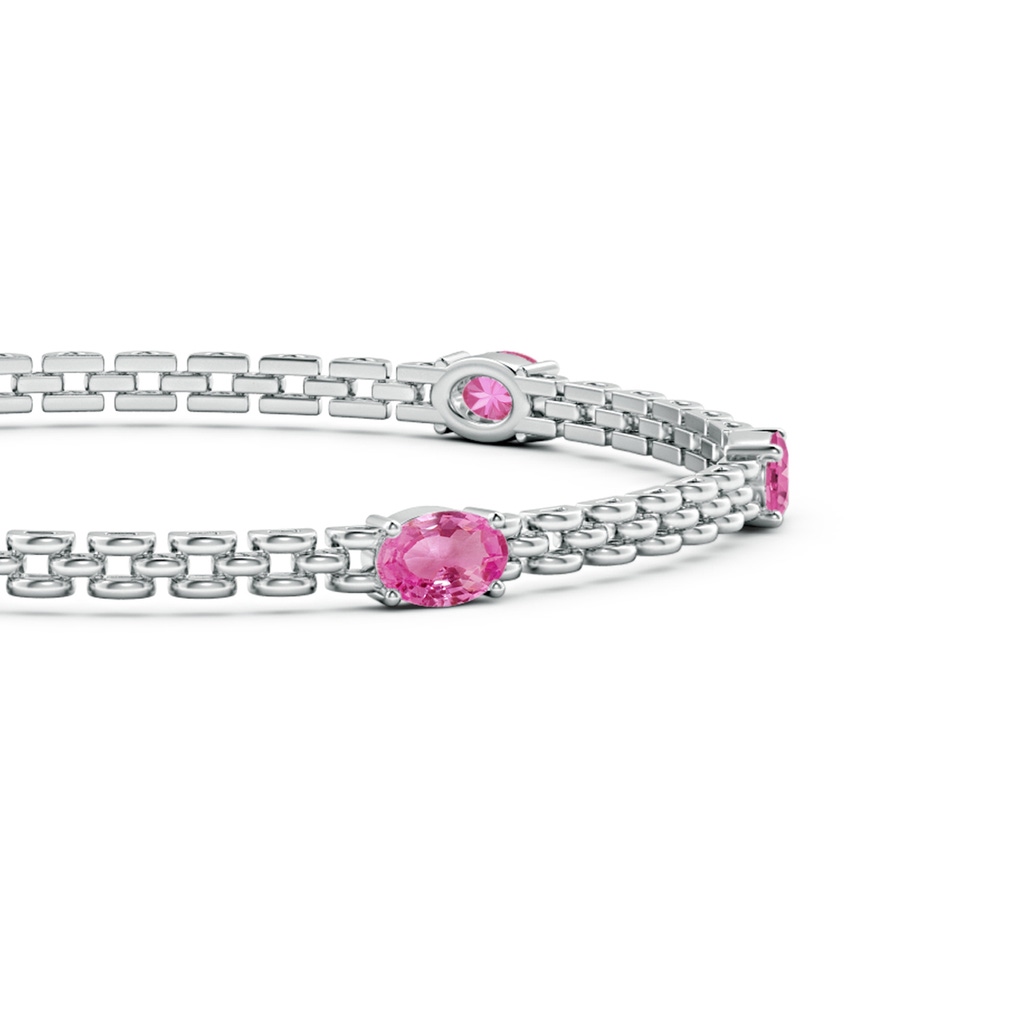 6x4mm AAA Five Stone Oval Pink Sapphire Station Link Bracelet in White Gold Side 1