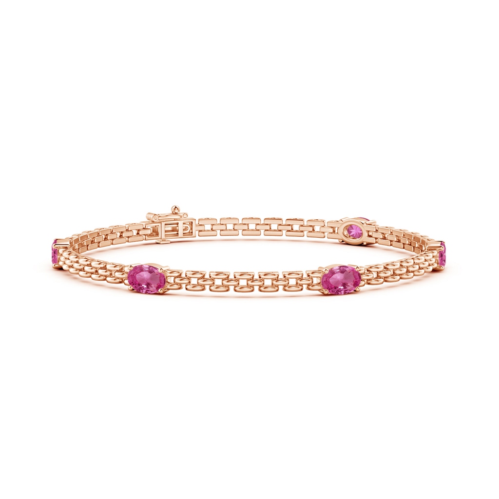 6x4mm AAAA Five Stone Oval Pink Sapphire Station Link Bracelet in Rose Gold 