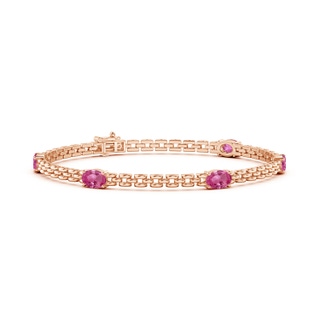 6x4mm AAAA Five Stone Oval Pink Sapphire Station Link Bracelet in Rose Gold