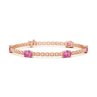 7x5mm AAA Five Stone Oval Pink Sapphire Station Link Bracelet in Rose Gold