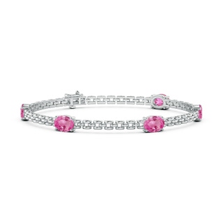 7x5mm AAA Five Stone Oval Pink Sapphire Station Link Bracelet in White Gold