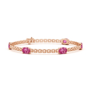 7x5mm AAAA Five Stone Oval Pink Sapphire Station Link Bracelet in Rose Gold