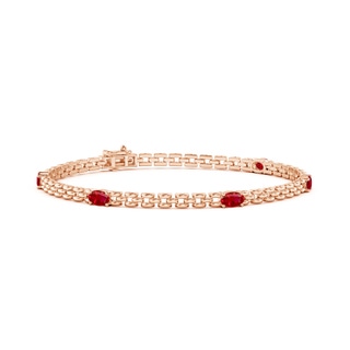 5x3mm AAA Five Stone Oval Ruby Station Link Bracelet in Rose Gold
