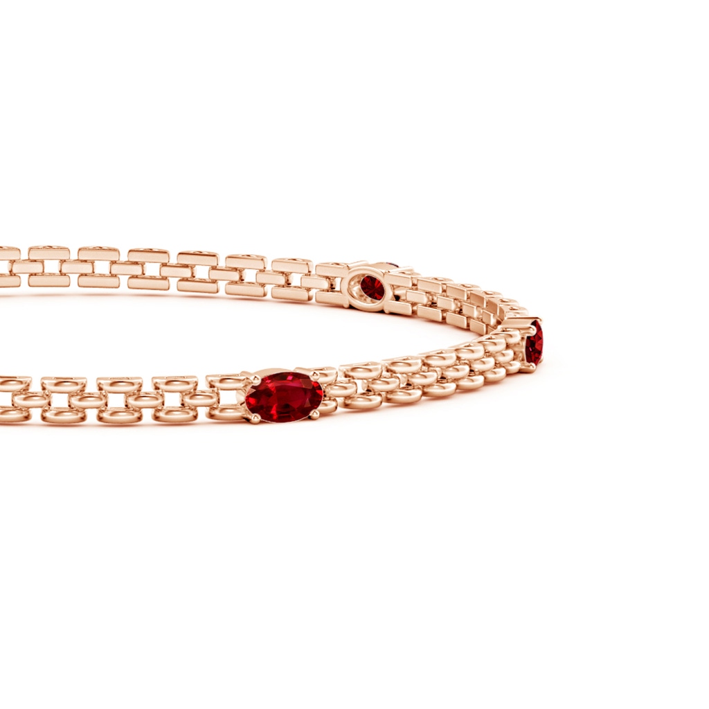5x3mm AAAA Five Stone Oval Ruby Station Link Bracelet in Rose Gold - side 1
