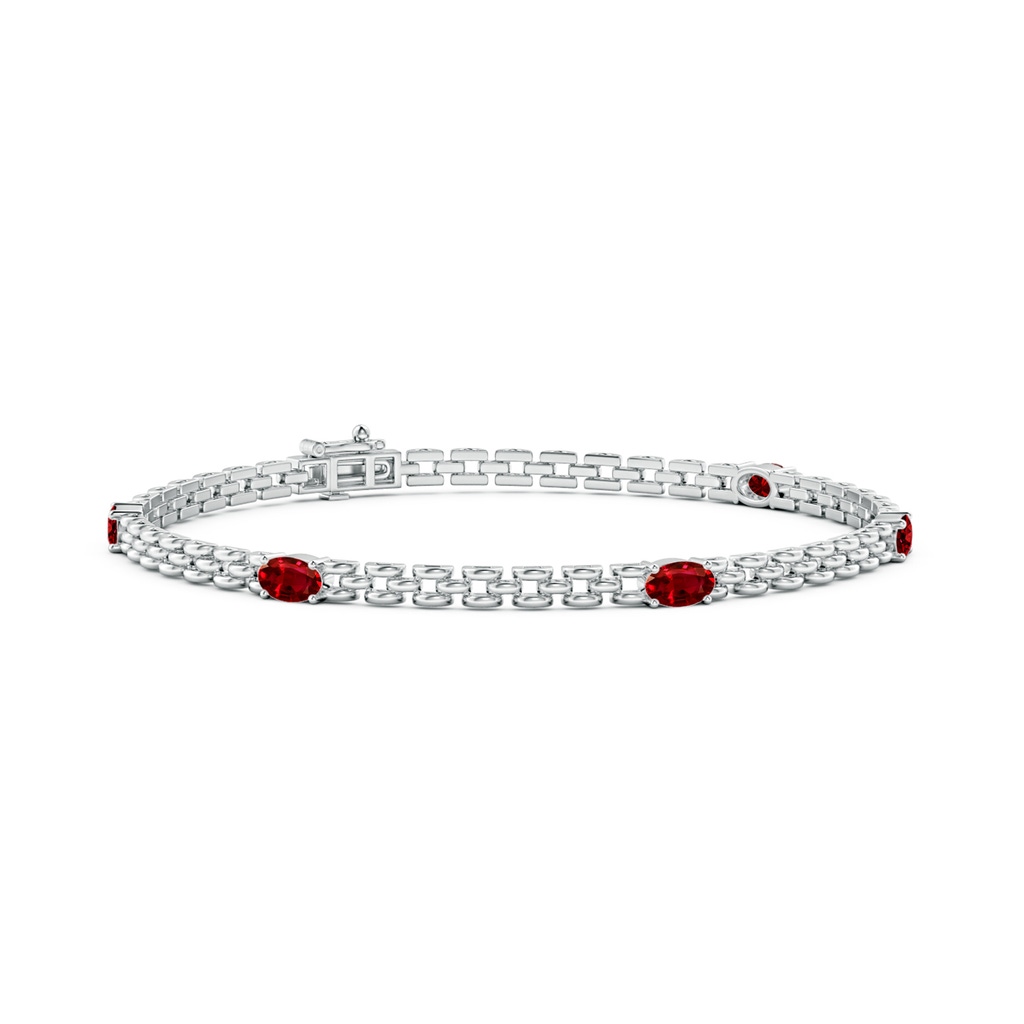 5x3mm AAAA Five Stone Oval Ruby Station Link Bracelet in White Gold